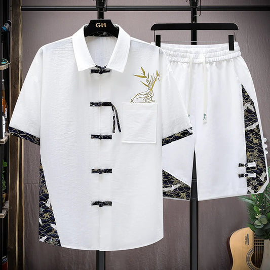 Men's 2Pcs Short Sleeved Shirt Loose Short Set
