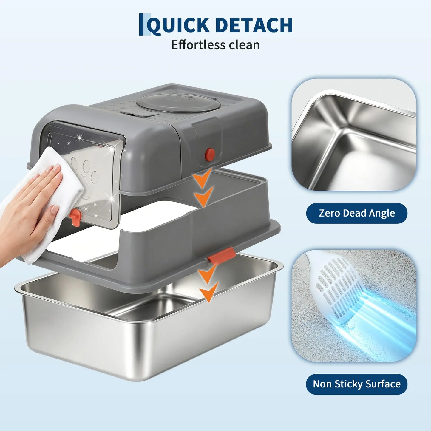 Enclosed Stainless Steel Litter Box With Lid Anti Leak Front Entry