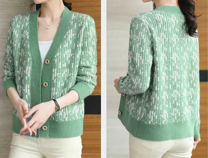 Women's V-neck Long Sleeve Button Cardigan Sweater