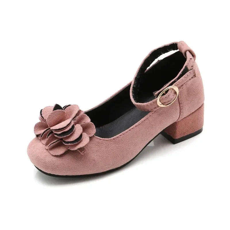 Girls Leather Floral Performance Flock Fabric Shoes