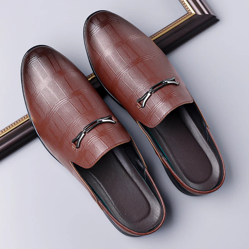 Women's Half Drag Genuine Leather Penny Slippers Loafers