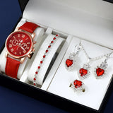 PU Leather Strap Zinc Alloy Case Quartz Watch Jewelry Set