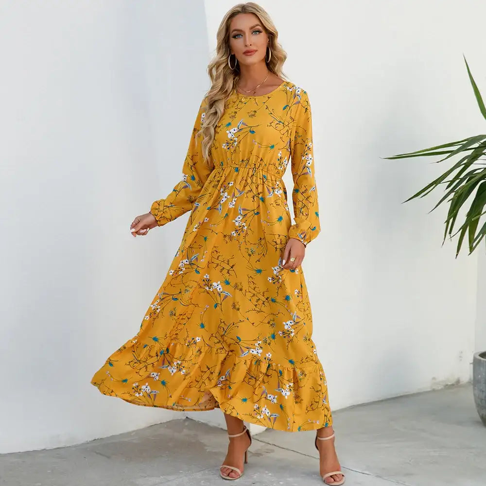 Women's Bohemian High Waist Beach Chiffon Long Dress