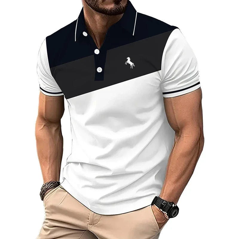 Men's Casual Short Sleeve Spell Color Button Polo Shirt