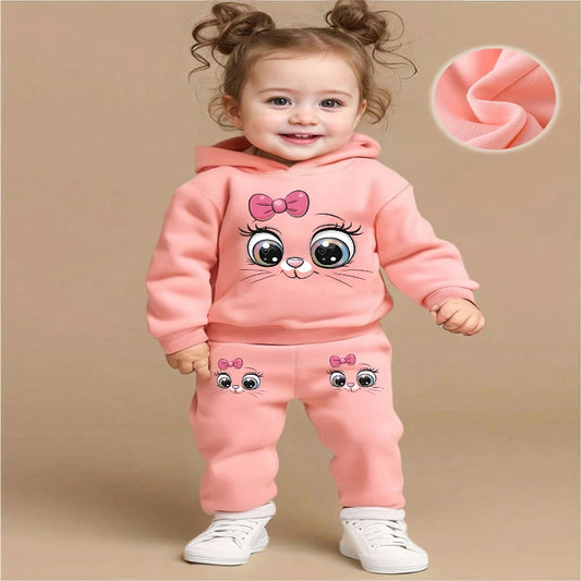 Baby 2Pcs Fleece Hooded Sweatshirt Pants Set