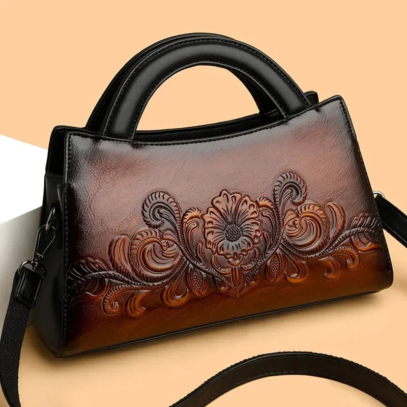 Women Vintage Embossed  Luxury Designer Saddle Shoulder Handbag