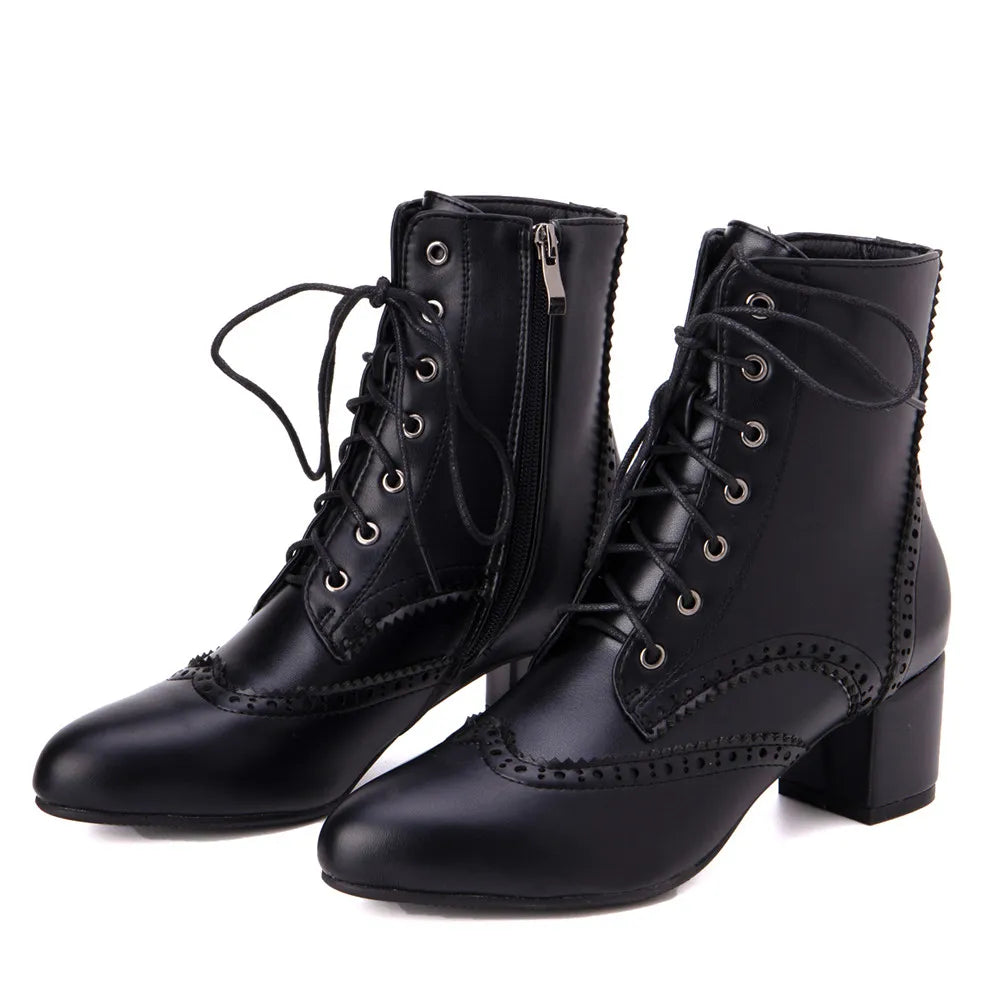 Women's Lace Up High Heel Ankle Short Boots