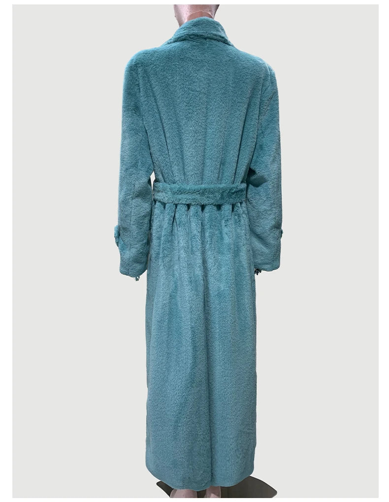 Women's Fluffy Thick Soft Maxi Faux Fur Double Breasted Coat