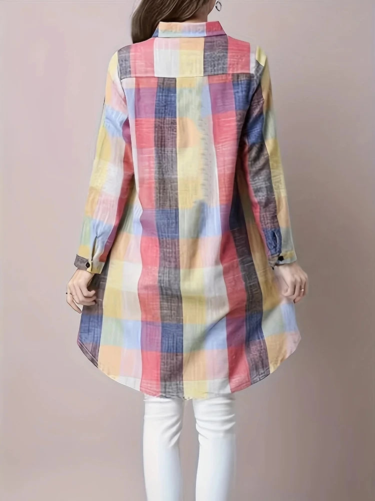 Women's Loose Stripe Plaid Lightweight Long Sleeve Shirt