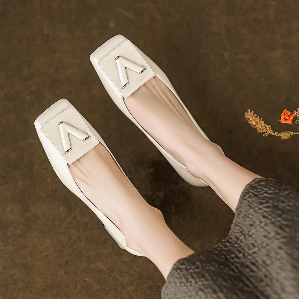 Women's Genuine Leather High Thick Heels Pumps Shoes