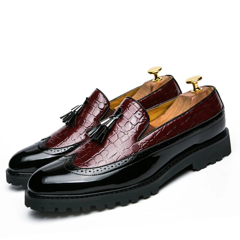 Men's Slip On Bean Crocodile Print Leather Shoes