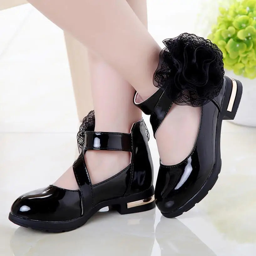 Girls Flower Leather Fashion Dress Shoes