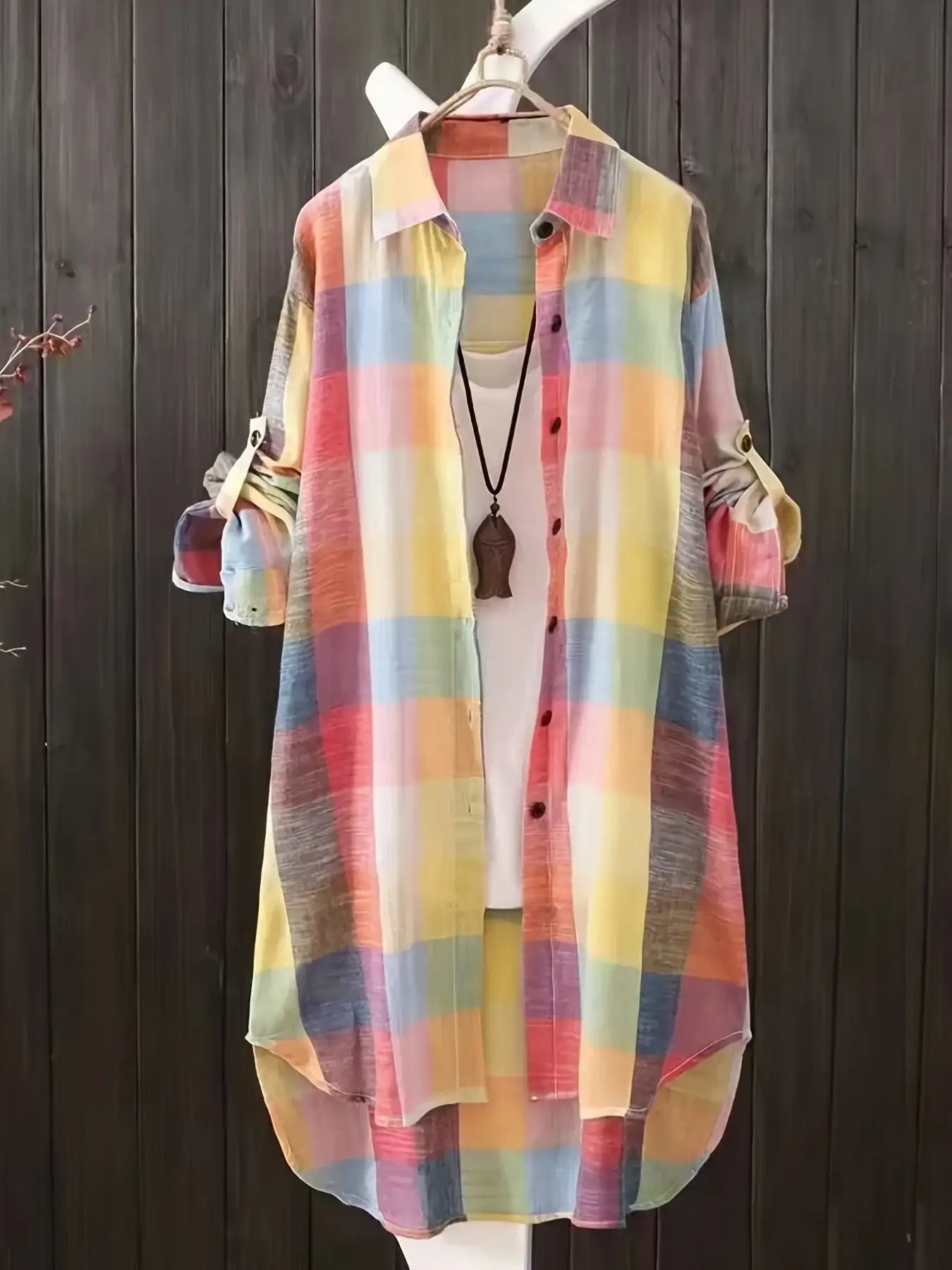 Women's Loose Stripe Plaid Lightweight Long Sleeve Shirt