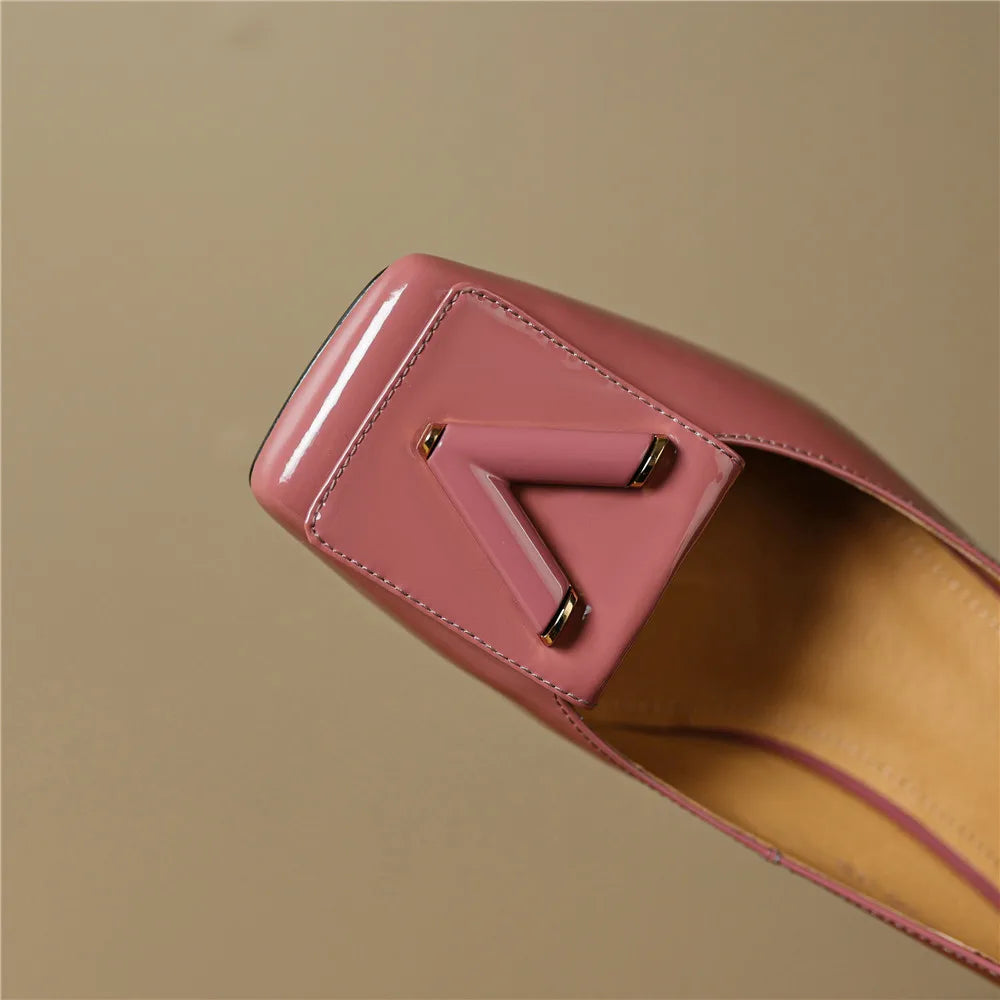 Women's Genuine Leather High Thick Heels Pumps Shoes