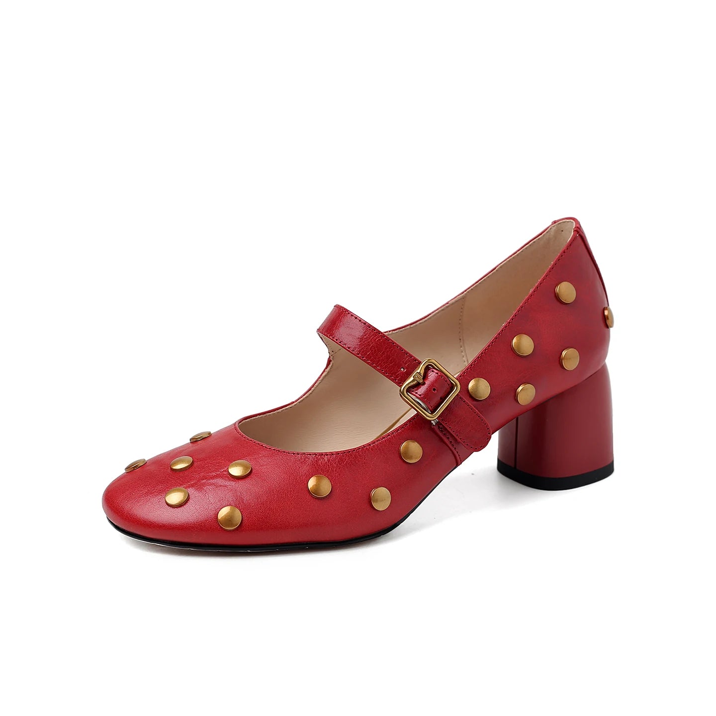 Women's Natural Cow Leather High Heels Rivets Pumps Shoes