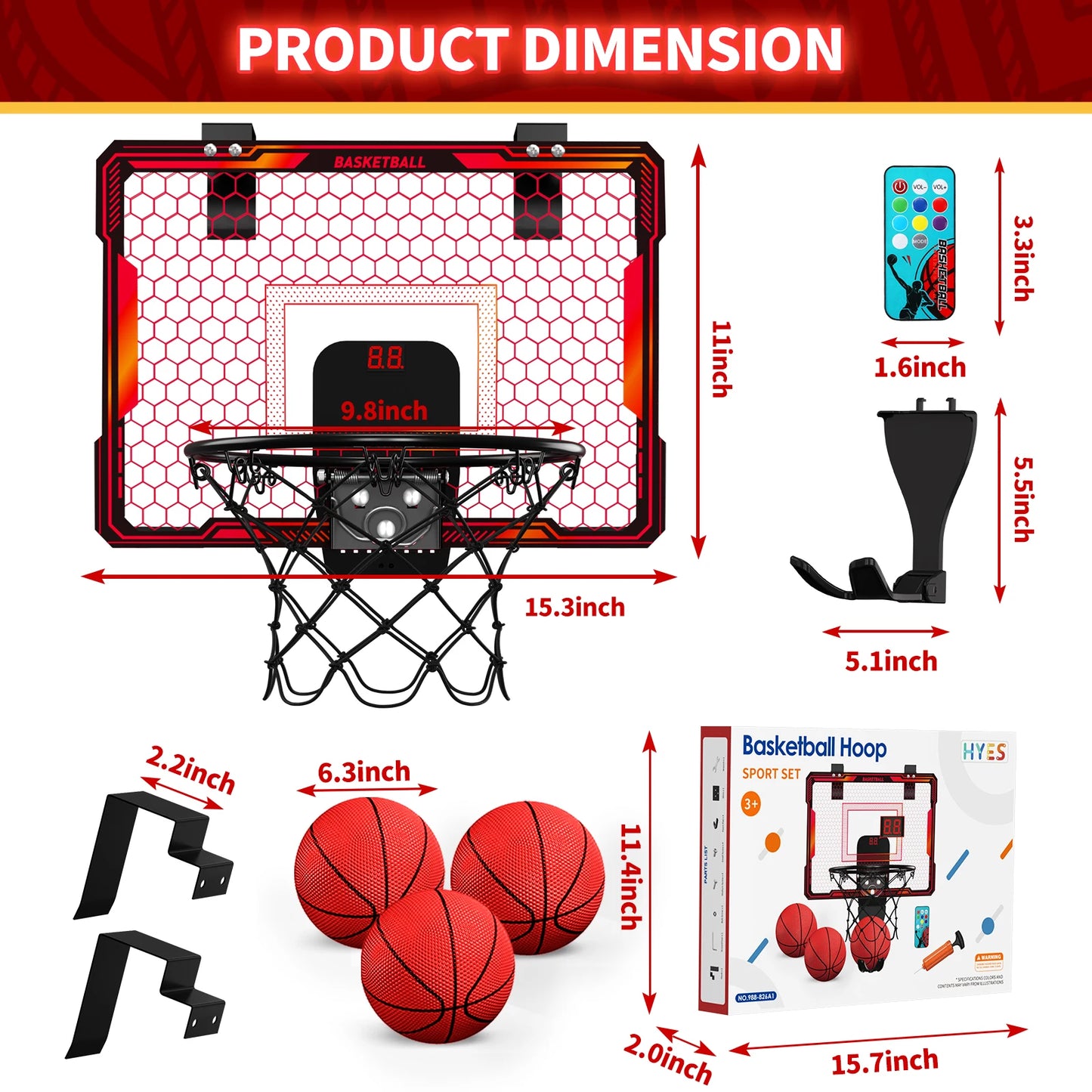 Kids Adults Remote Control Basketball Hoop Indoor 7 LED Lighting