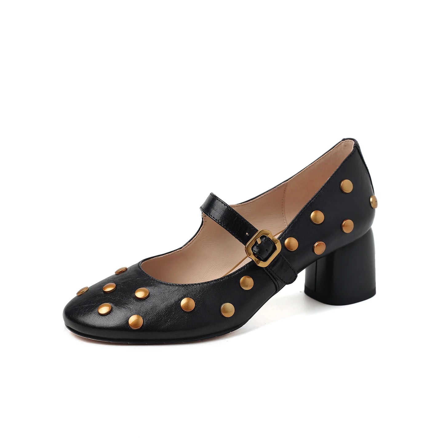 Women's Natural Cow Leather High Heels Rivets Pumps Shoes