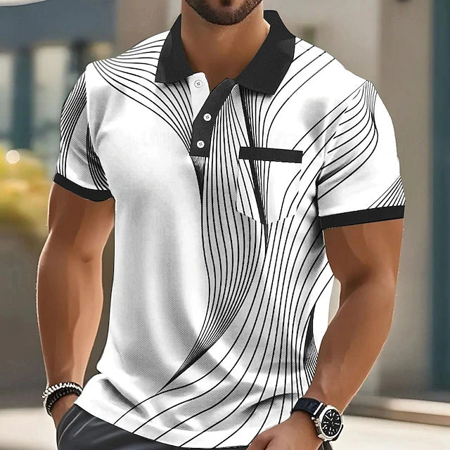Men's Stripe Lapel Polo Shirt