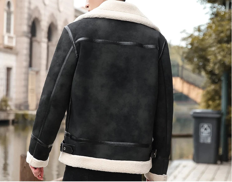 Men's Fur Collar Lamb Wool Comfort Leather Jacket