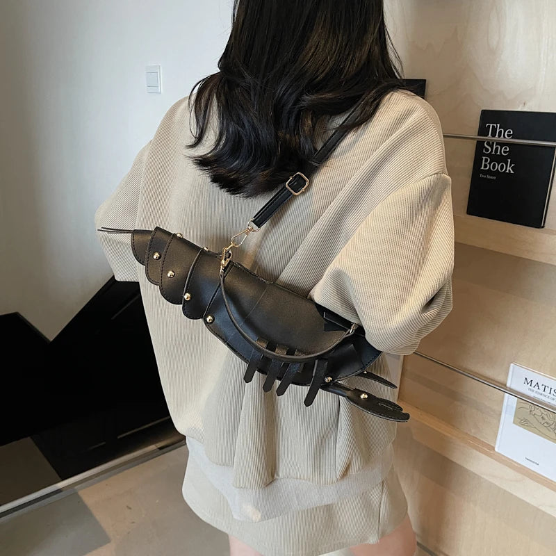 PU Zipper Lobster Shape Rivet Shoulder Bag