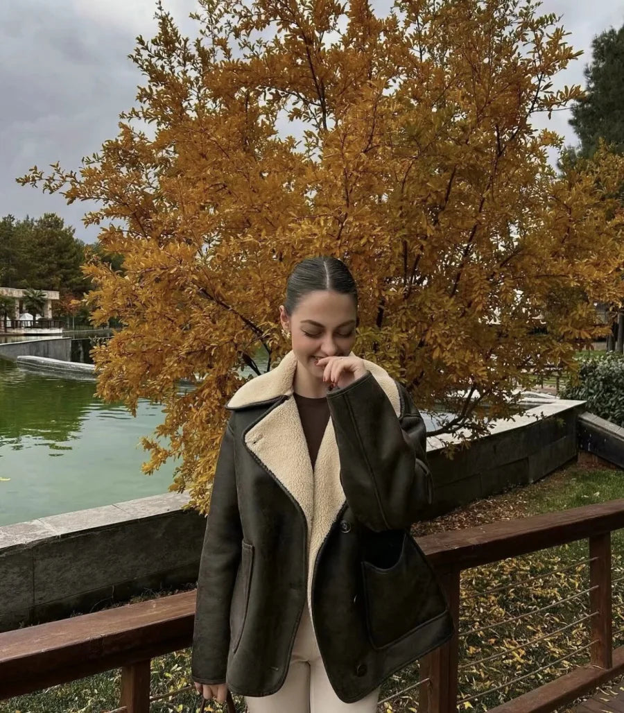 Women's Double Sided Collar Oversized Long Sleeve Jacket