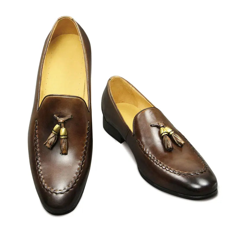Men's Pure Cowhide Leather Dress Business Loafers Shoes