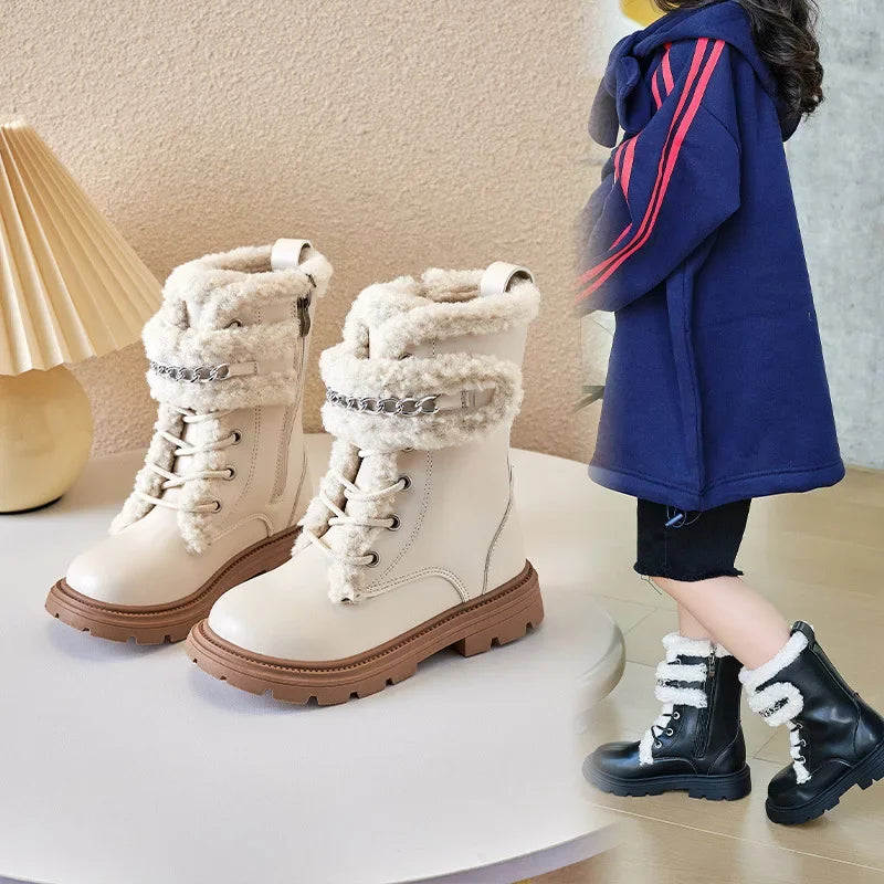 Children's Cotton PU Elegant PU Soft Retro Warm Ankle Boots