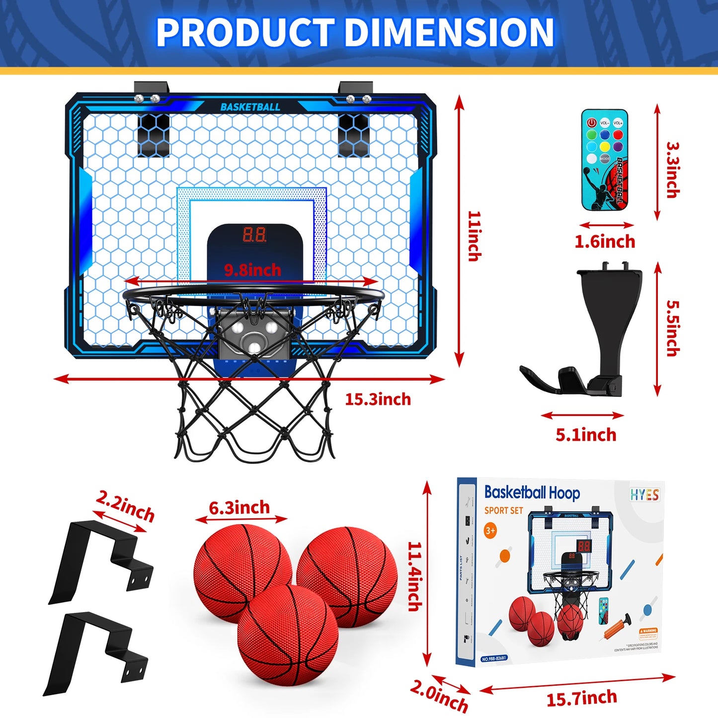 Kids Adults Remote Control Basketball Hoop Indoor 7 LED Lighting