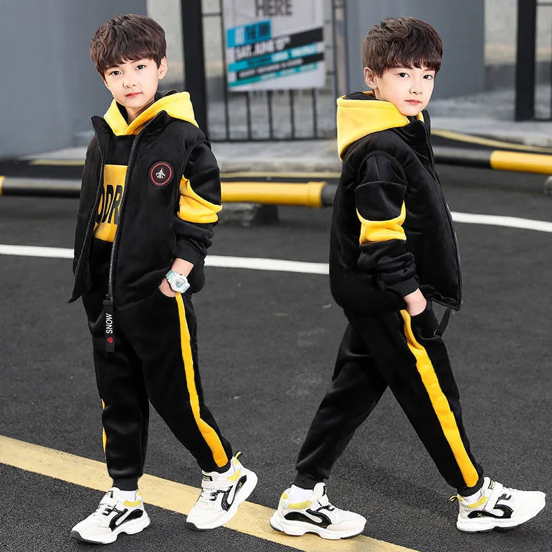 Boys 3Pcs Fleece Lined Zip Waistcoat Sweatshirt Sweatpants Set