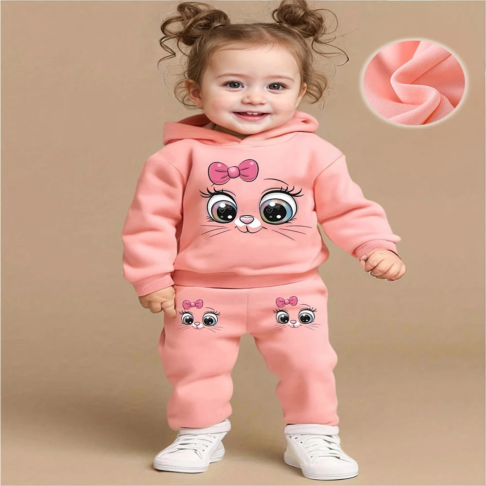 Baby 2Pcs Fleece Hooded Sweatshirt Pants Set