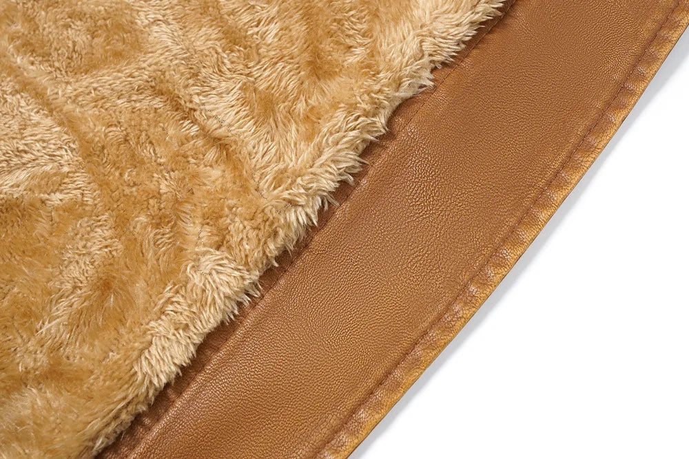 Men's Fur Leather Hooded Zipper Biker Jacket