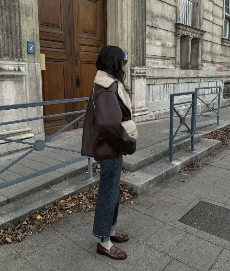 Women's Double Sided Collar Oversized Long Sleeve Jacket