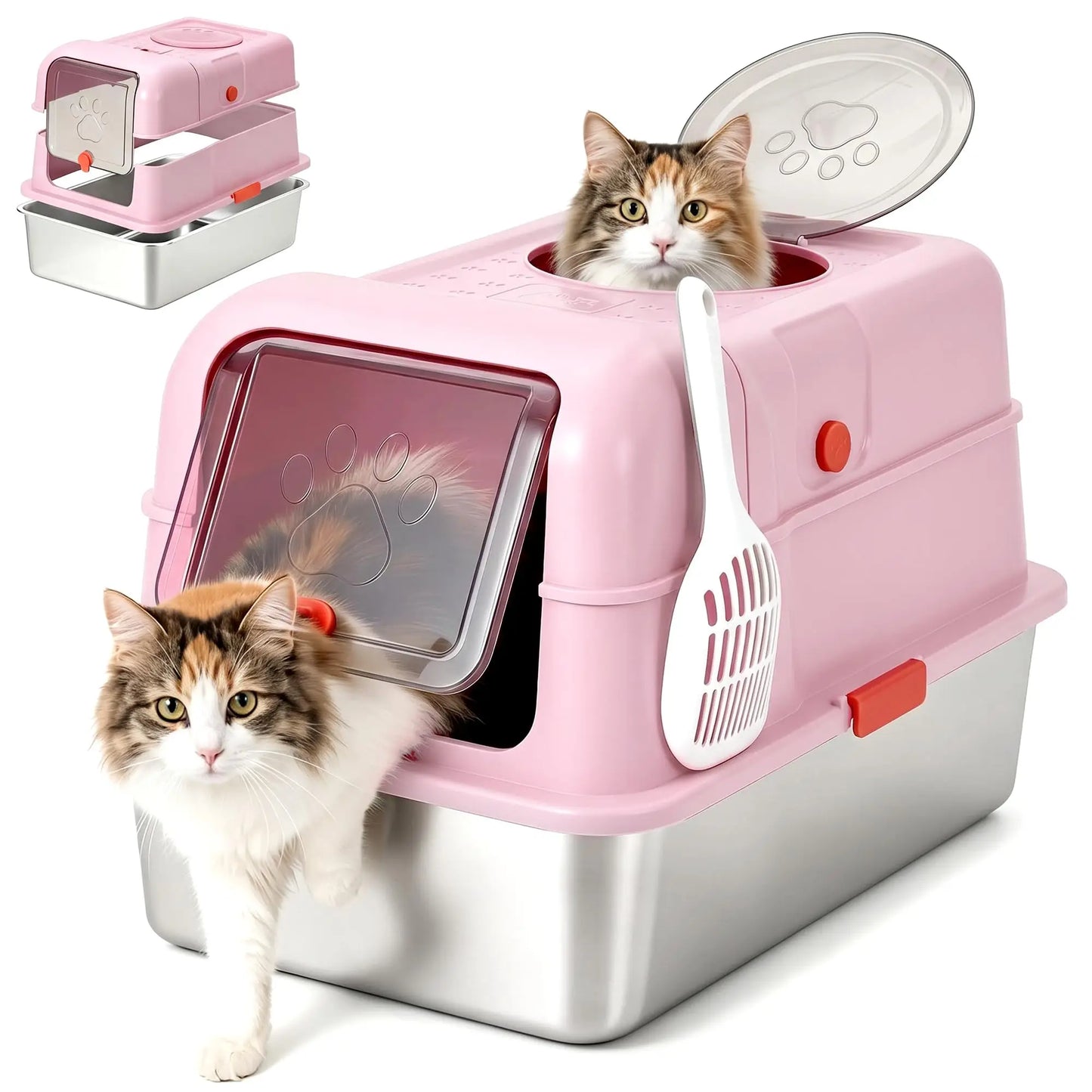 Enclosed Stainless Steel Litter Box With Lid Anti Leak Front Entry