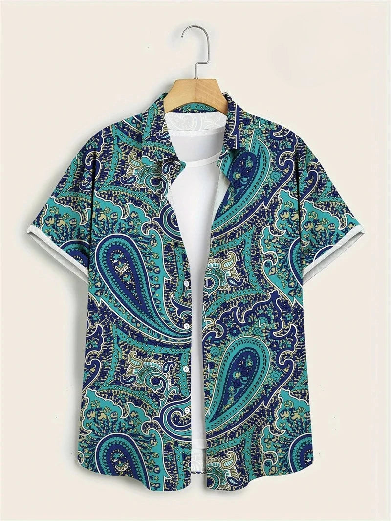 Men's Paisley Graphic Short Sleeved Bohemian T-shirt