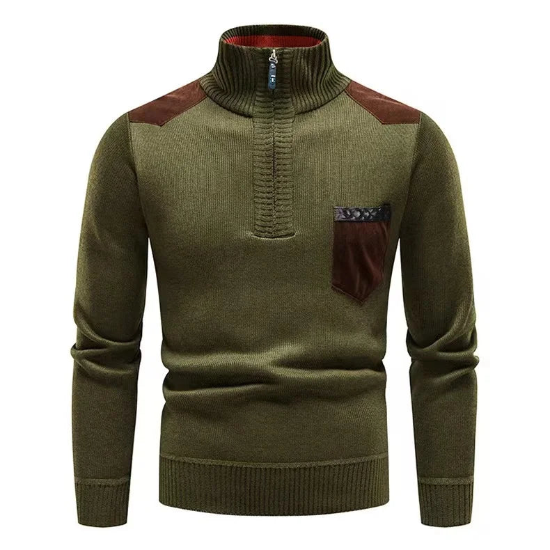 Men's  Cashmere Half Zipper Stand Collar Sweater Pullover