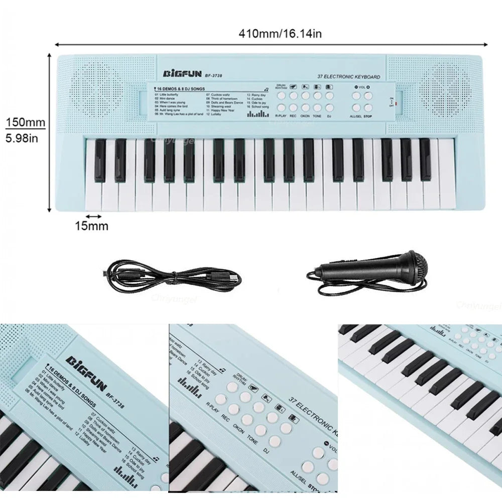 37 Keys Electronic Piano Keyboards with Microphone Rechargeable Education Toy