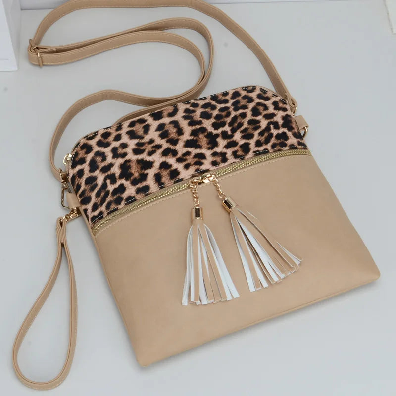 Women's Leopard Pattern Vintage Style Double Tassel Shoulder Bag