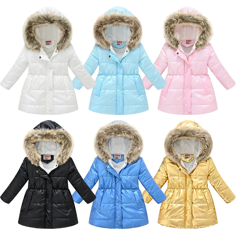 Girls Princess Waterproof Shiny Hooded Jacket