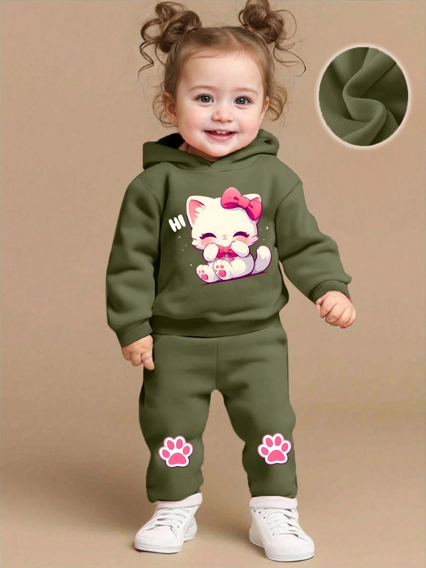Kids' 2Pcs Cute Fleece Romper Sports Pants Set