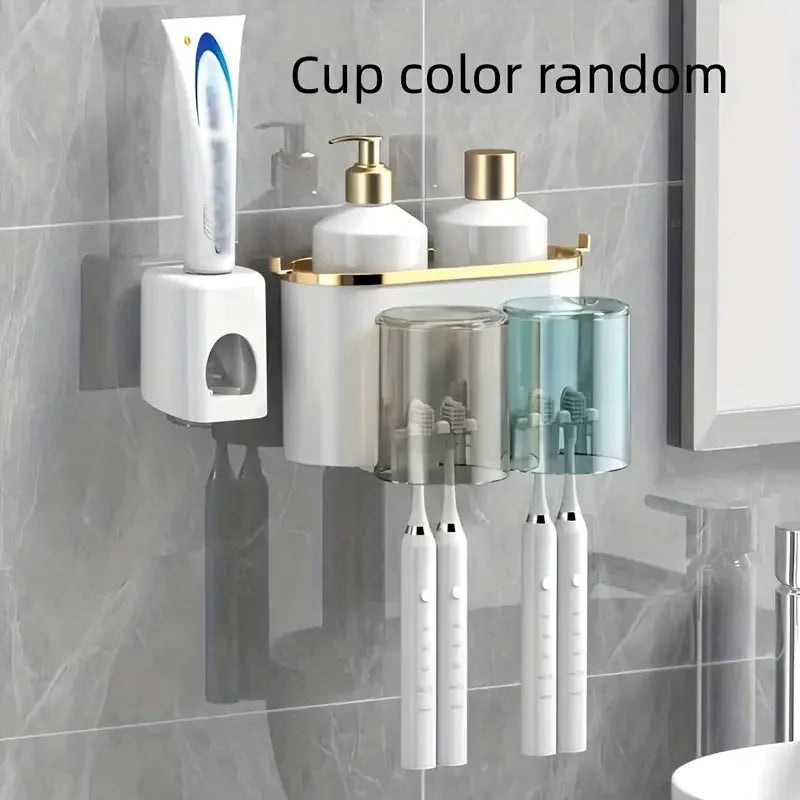 Multifunctional Mug Holder Wall Mounted Toothpaste Toothbrush Rack