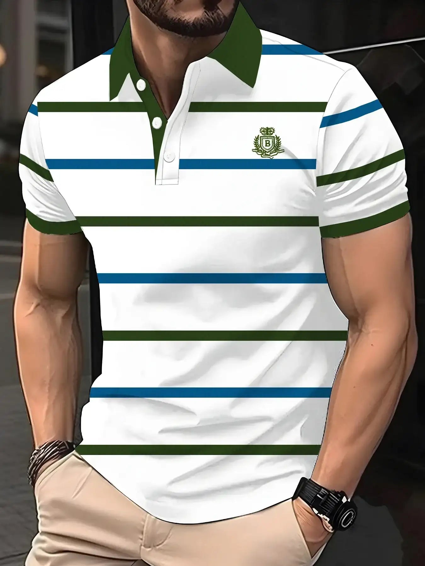 Men's Short Sleeved Striped Breathable Polo T-Shirt