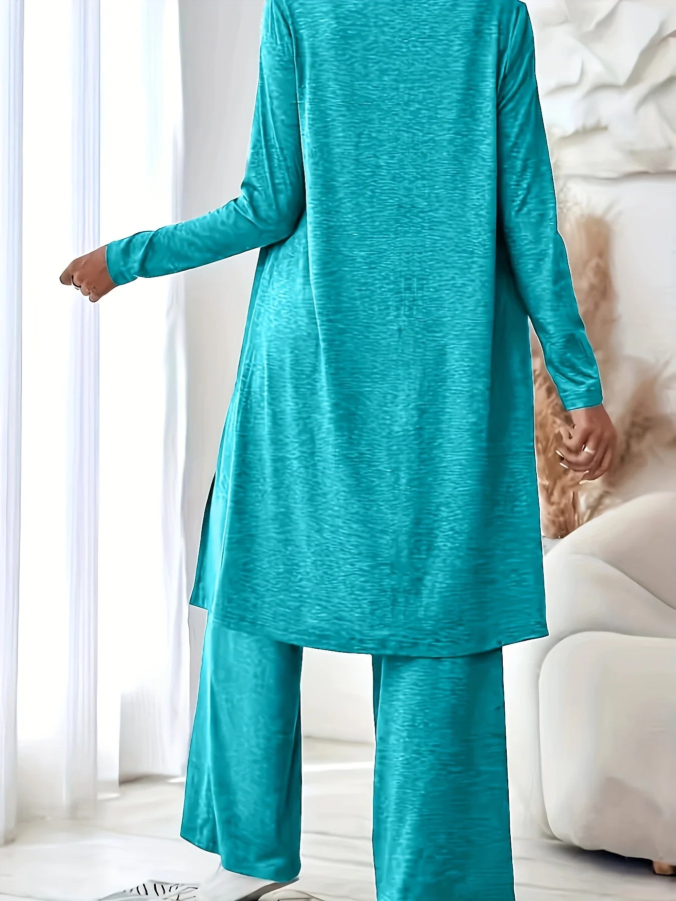 Women's 3Pcs knit Tank Cardigan Wide Leg Pants Loungewear Set