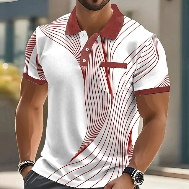 Men's Stripe Lapel Polo Shirt