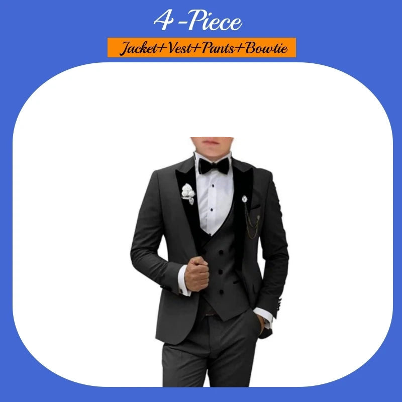 Kids 3Pcs Velvet Notched Lapel Neck Matching Vest Pants Set