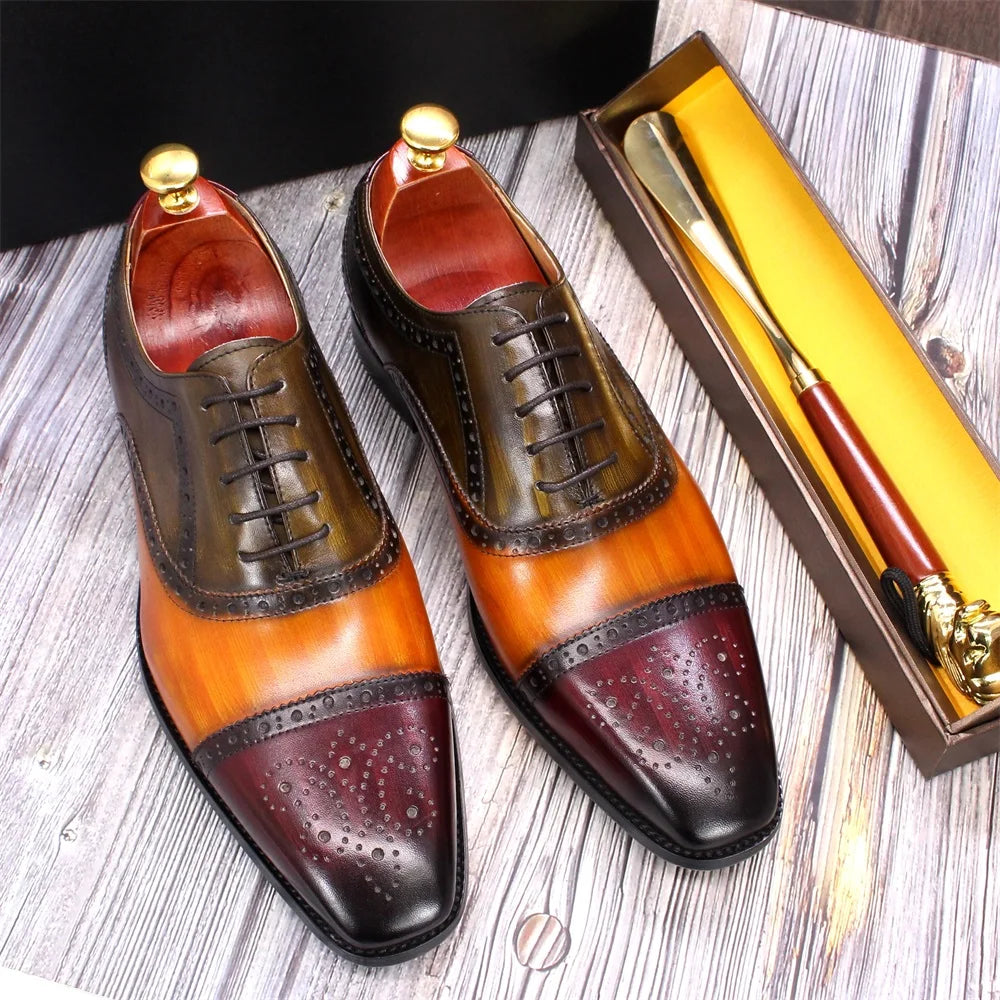 Men‘s Handmade Genuine Leather Oxford Calfskin Brogue Shoes