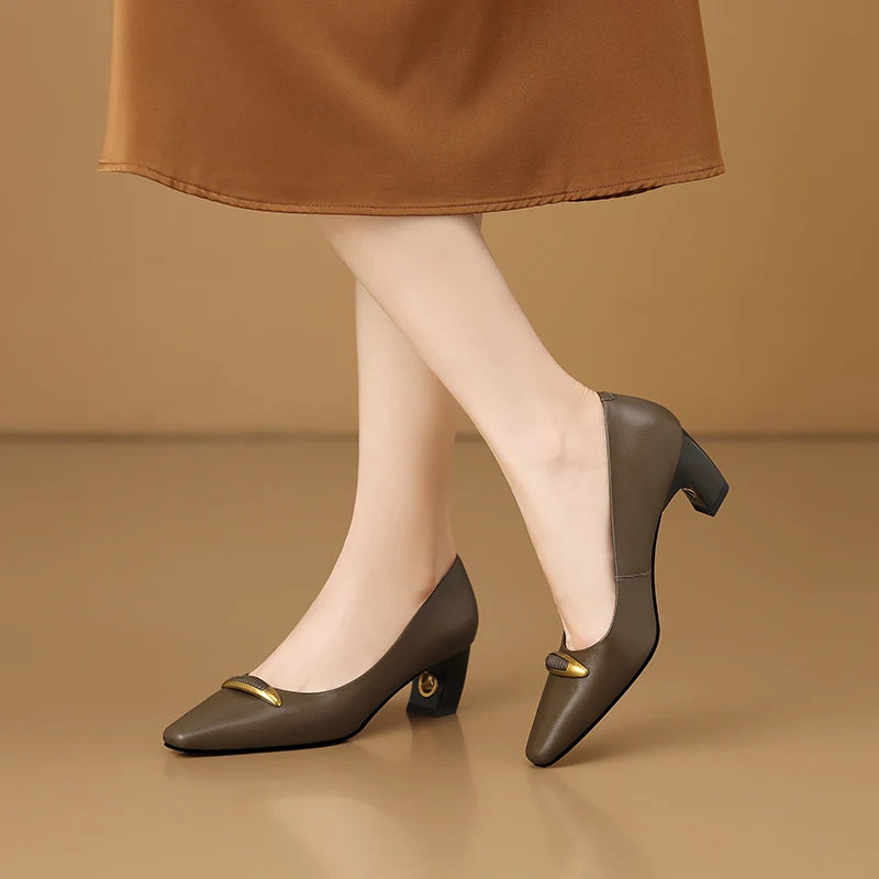 Women's Handmade Genuine Leather Mid Shallow Shoes
