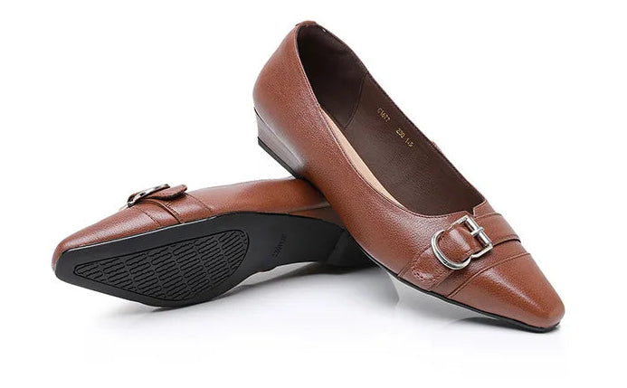Women's Genuine Leather Low Heel Soft Buckle Pumps Shoes