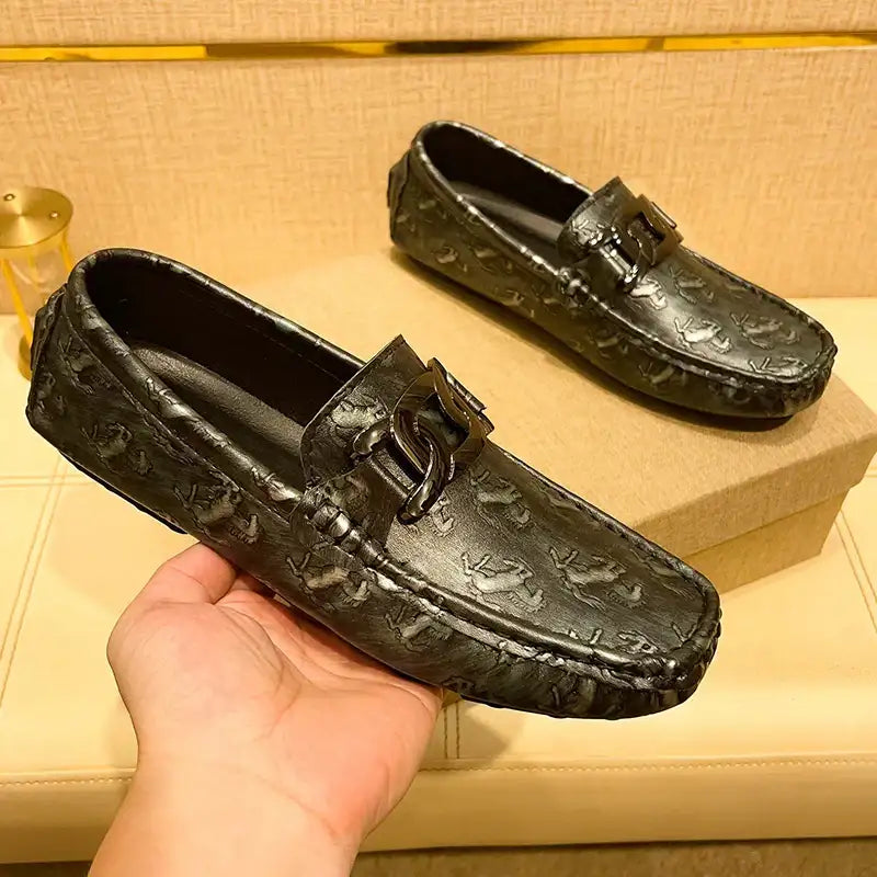 Men's Crocodile Print Leather Slip On Breathable Moccasins Shoes