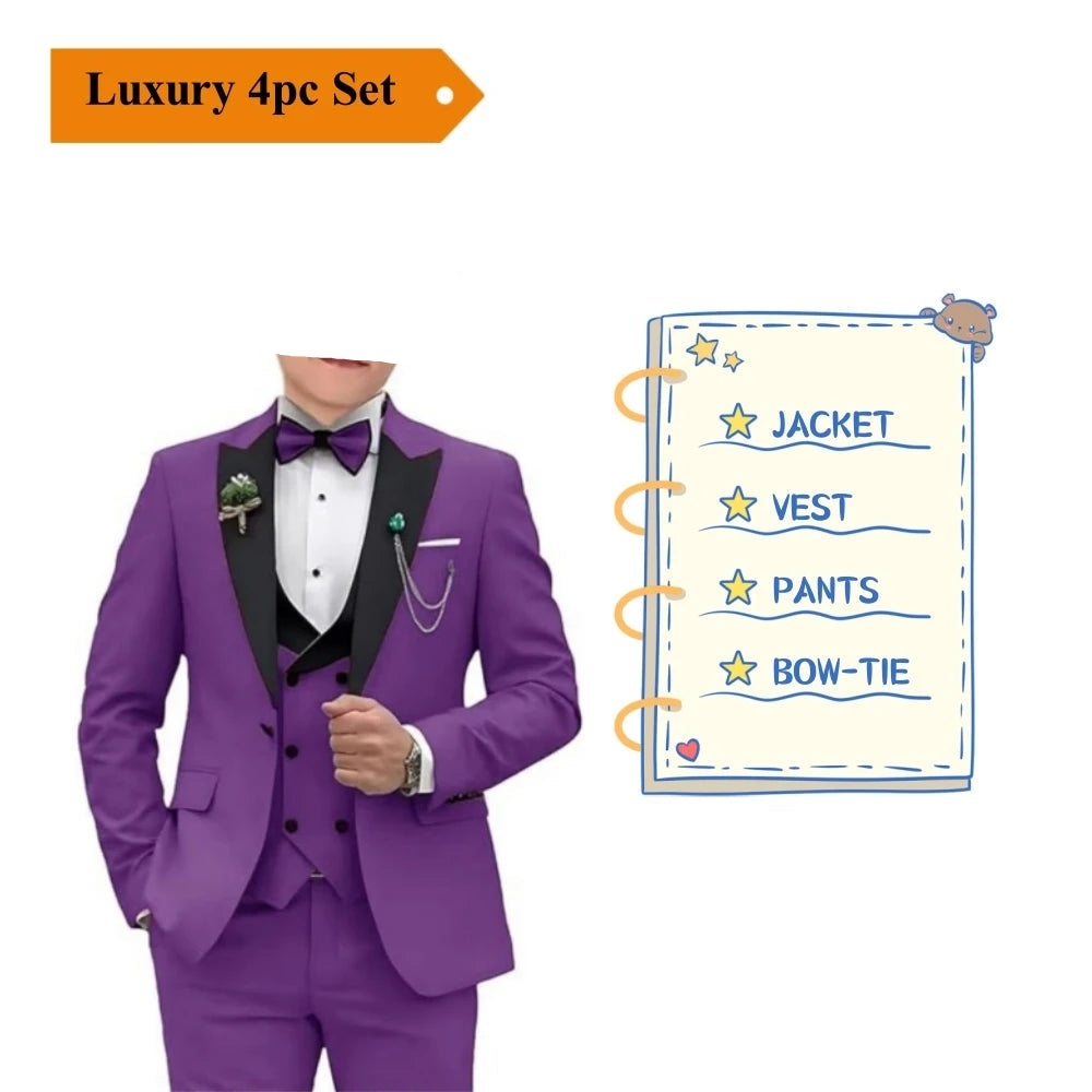 Kids 3Pcs Velvet Notched Lapel Neck Matching Vest Pants Set