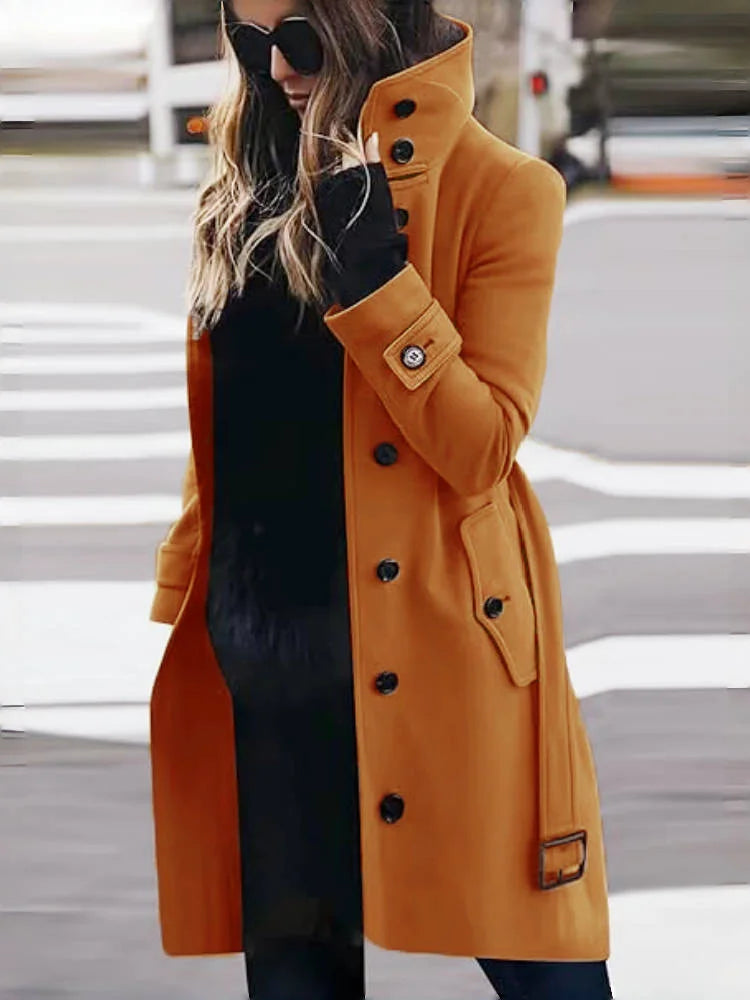 Women's Single Breasted Turn down Collar Long Coat